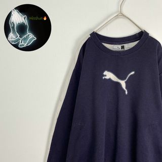 プーマ(PUMA)の【プーマ　スウェット　プリントデザイン　アームライン　ネイビー　古着】(スウェット)