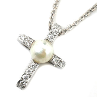 ミキモト(MIKIMOTO)のMIKIMOTO ミキモト K18WG ホワイトゴールド クロス ネックレス ダイヤモンド パール約4.7mm 4.1g 40cm レディース【中古】【美品】(ネックレス)