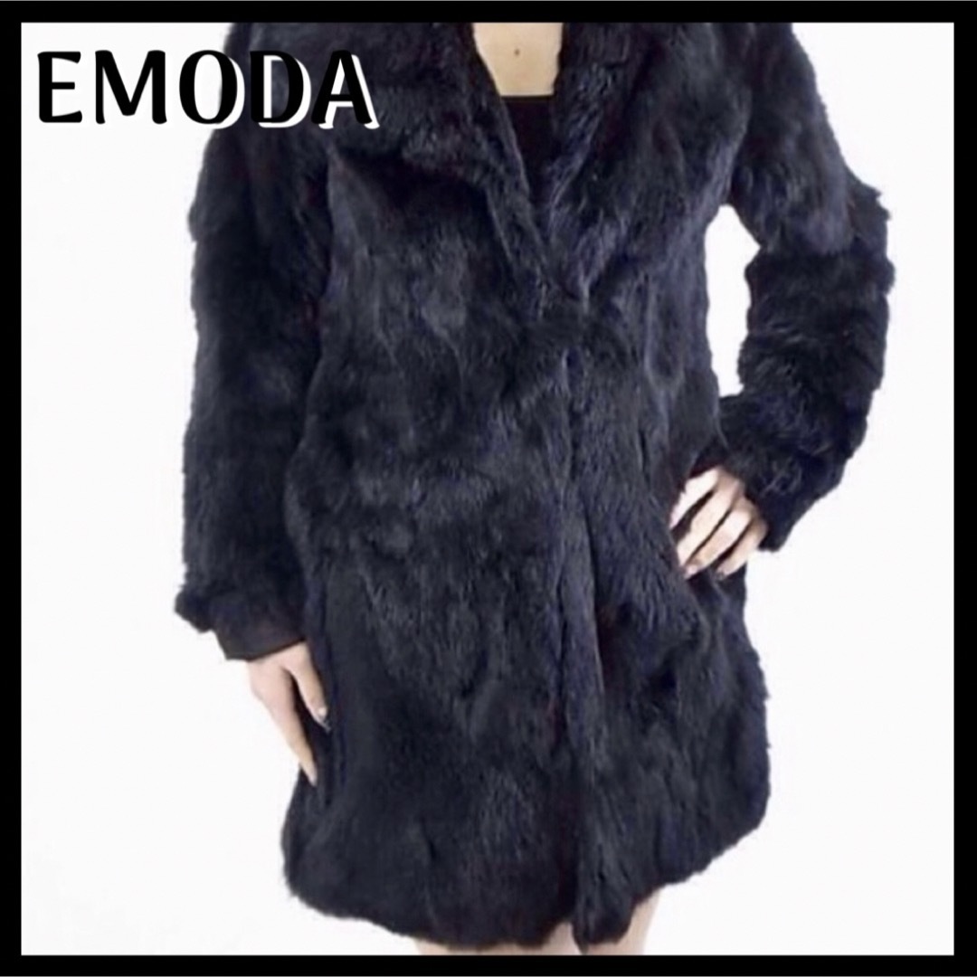 EMODA(エモダ)のEMODA リアルファー ラビット ロングコート Black 美品 レディースのジャケット/アウター(毛皮/ファーコート)の商品写真