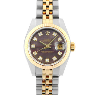 ロレックス(ROLEX)のロレックス デイトジャスト 10Pダイヤ 179173NG ブラックシェル F番 レディース 中古 腕時計(腕時計)
