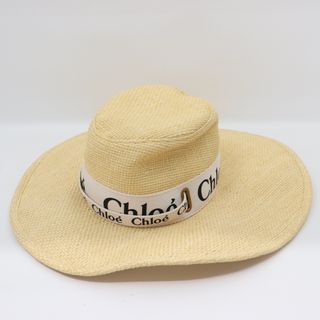 クロエ(Chloe)のIT9281MF33PK Chloe クロエ ラフィア ストロー ハット 麦わら帽子 ロゴ リボン レディース 日除け つば広 ファッション 小物 アイテム(麦わら帽子/ストローハット)