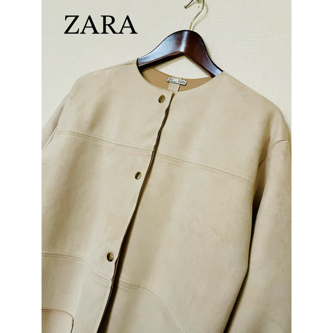 ZARA(ザラ)のレディースコート ザラ ノーカラーコート ロングコートスエードタッチ★ZARA レディースのジャケット/アウター(ロングコート)の商品写真