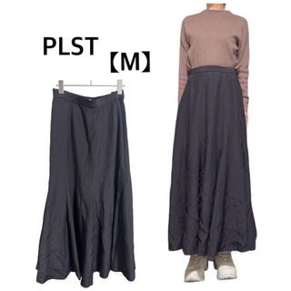 プラステ(PLST)の【美品】PLST チェックロングフレアスカート ブラウン系 M(ロングスカート)