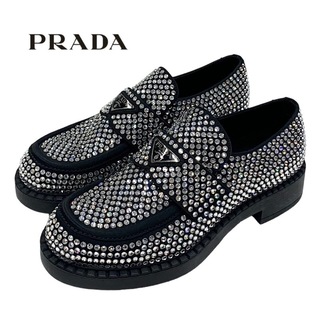 プラダ(PRADA)のプラダ PRADA ローファー 革靴 靴 シューズ サテン ブラック クリスタル ラインストーン ロゴプレート メンズ(ドレス/ビジネス)