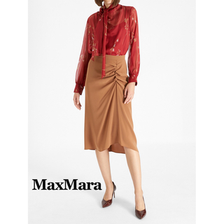 マックスマーラ(Max Mara)のマックスマーラ ギャザーデザインスカート ブラウン(ひざ丈スカート)