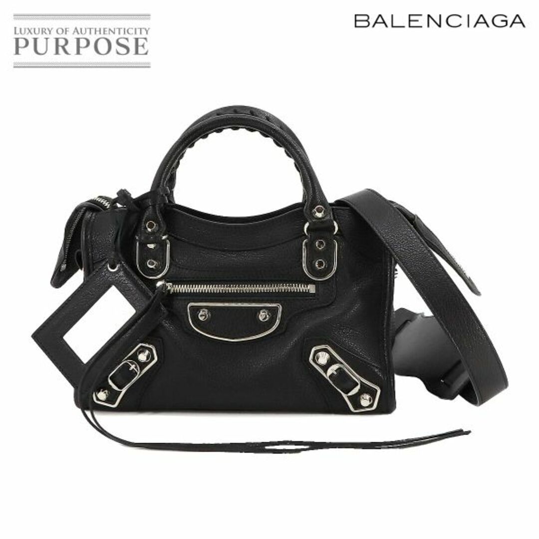 １０６１１１ｃｍ重さ未使用 展示品 バレンシアガ BALENCIAGA クラシック メタリック エッジ ミニ シティ 2way ハンド ショルダー バッグ レザー ブラック 390160 VLP 90219860