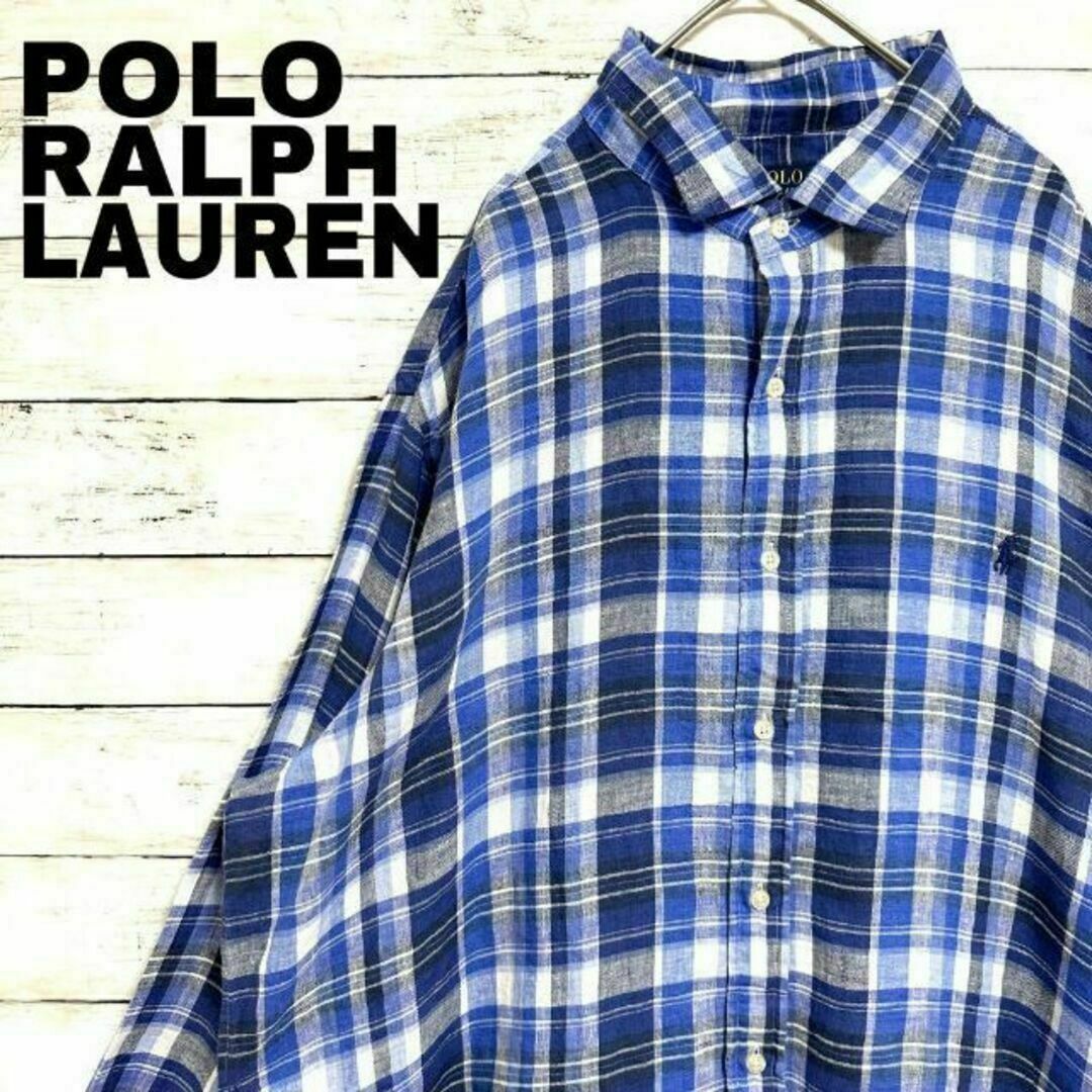 POLO RALPH LAUREN(ポロラルフローレン)の95Lポロラルフローレン リネン100% マドラスチェック長袖シャツ ポニー刺繍 メンズのトップス(シャツ)の商品写真