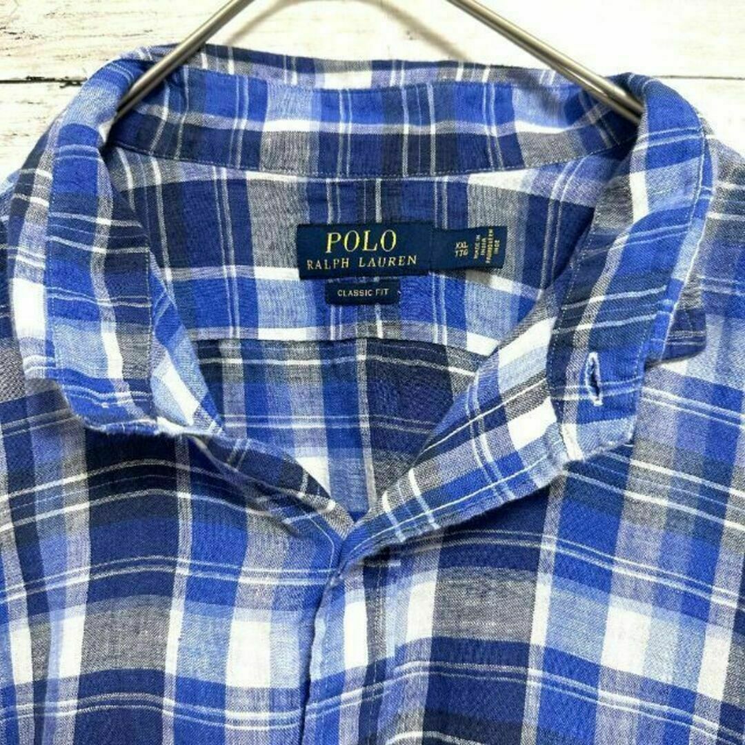 POLO RALPH LAUREN(ポロラルフローレン)の95Lポロラルフローレン リネン100% マドラスチェック長袖シャツ ポニー刺繍 メンズのトップス(シャツ)の商品写真