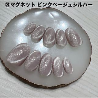 ③ネイルチップ ハンドメイド マグネット ピンクベージュシルバー