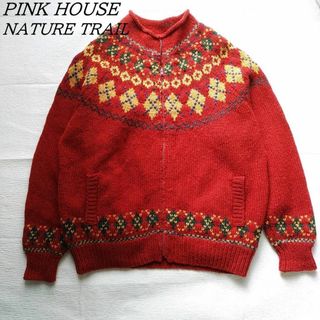 ピンクハウス(PINK HOUSE)のピンクハウス　ネイチャートレイル　ヨークカーディガン　ジップアップニット　赤(ニット/セーター)