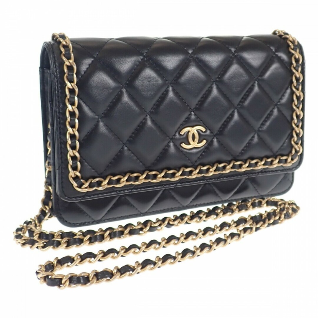 【Aランク】CHANEL シャネル マトラッセ チェーンウォレット 財布 ショルダーバッグ AP0674 ラムスキン ブラック ゴールド金具 レディース【ISEYA】レディース