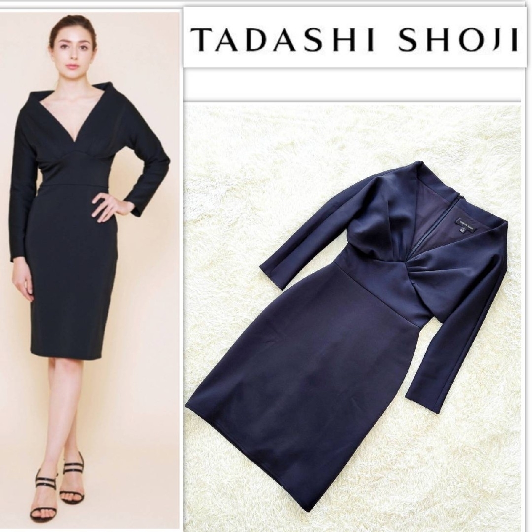 TADASHI SHOJI(タダシショウジ)の美シルエット【極美品】タダシショージ　ドルマンスリーブ　Vネック　タイト　ドレス レディースのワンピース(ひざ丈ワンピース)の商品写真