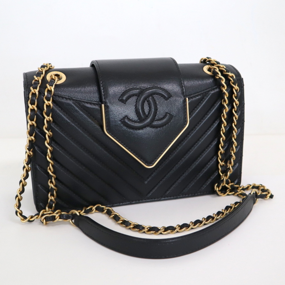 【CHANEL】シャネル Ｖステッチ チェーンショルダーバッグ カーフスキン ブラック /md15788ik付属品