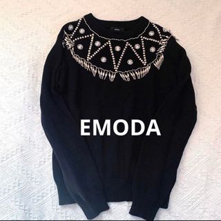 エモダ(EMODA)のEMODA エモダ　ビジューつき　ニット　黒　ブラック　F セーター　ターコイズ(ニット/セーター)