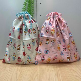 ネコパフェ柄【大きめ体操着袋】w35×40cm 女の子 小学校 幼稚園 保育園(体操着入れ)