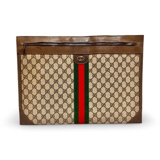 グッチ(Gucci)のGUCCI Accessory Collection オールドグッチ シェリーライン GG 特大 ドキュメントケース 書類バッグ クラッチ ブラウン(クラッチバッグ)