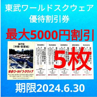 【5枚】東武ワールドスクウェア割引券5枚(遊園地/テーマパーク)