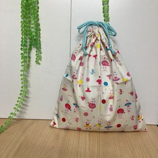 うさぎバレエ柄【大きめ体操着袋】w35×40cm 女の子 小学校 幼稚園 保育園(体操着入れ)