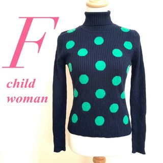 チャイルドウーマン(CHILD WOMAN)のチャイルドウーマン Ｆ 長袖ニット ハイネック ドット柄 ネイビー  グリーン(ニット/セーター)