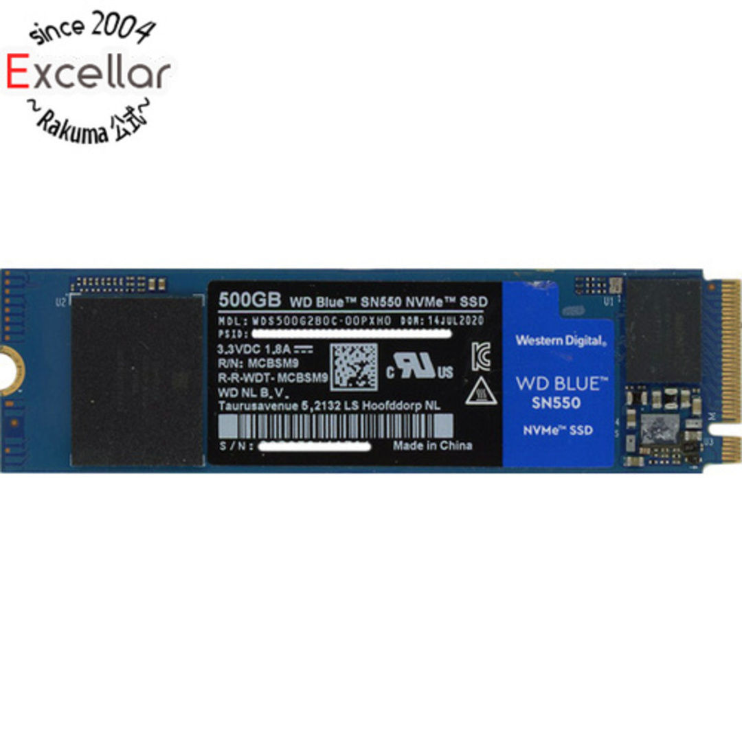 使用時間Western Digital製 SSD　WD Blue SN550 NVMe WDS500G2B0C　500GB　4000～5000時間以内