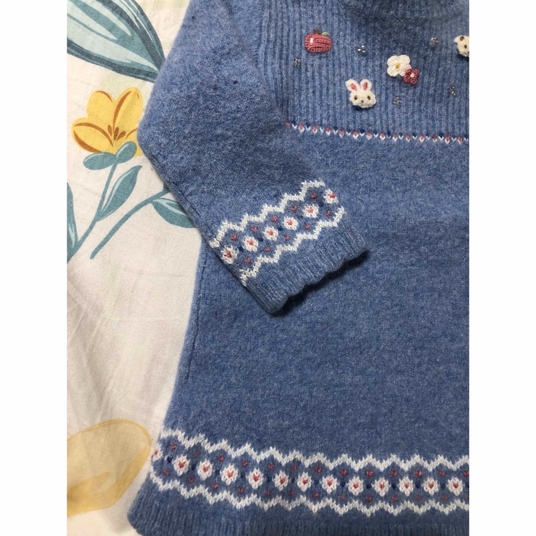 使用感がありfamiliar 90cmファミリア ウサギ 花 ウール ワンピース