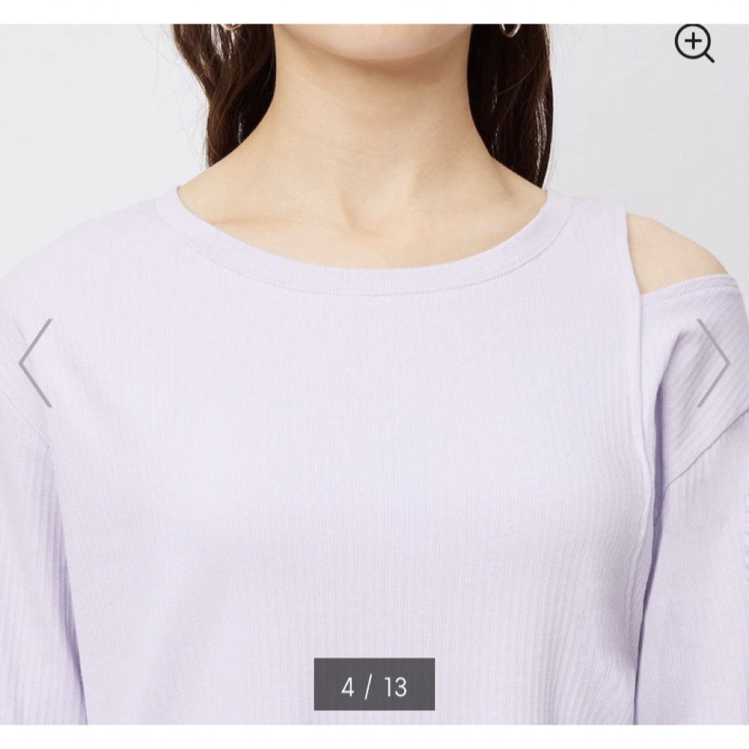 GU(ジーユー)の新品　 ジーユー   GU  カットアウトT 長袖 Tシャツ   ライトパープル レディースのトップス(Tシャツ(長袖/七分))の商品写真