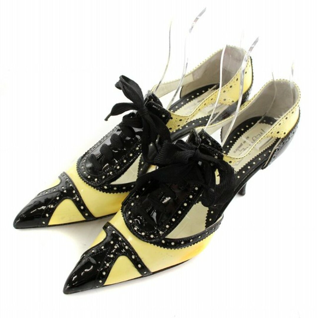 イヴサンローラン パンプス レースアップ エナメル 37.5 24.5㎝ 黒 黄 レディースの靴/シューズ(ハイヒール/パンプス)の商品写真