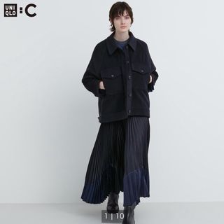 ユニクロ(UNIQLO)のユニクロC プリーツカラーブロックスカート　M ブラック　イエロー2着セット(ロングスカート)