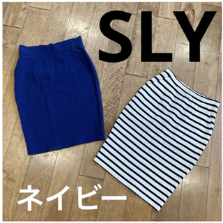 スライ(SLY)のスライ　ネイビー　スカート　美品(ひざ丈スカート)
