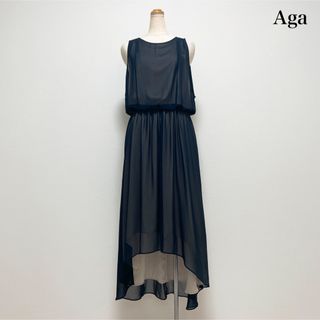 Aga ロングシフォンドレスワンピース ネイビー 結婚式 パーティー お呼ばれ