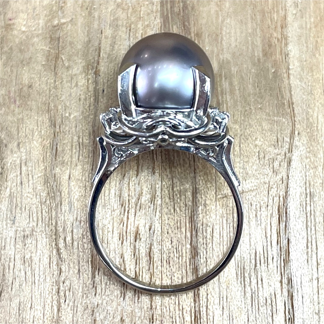 美しい！Pt900 黒蝶パール 真珠 ダイヤ リング 9.14g M1627 レディースのアクセサリー(リング(指輪))の商品写真