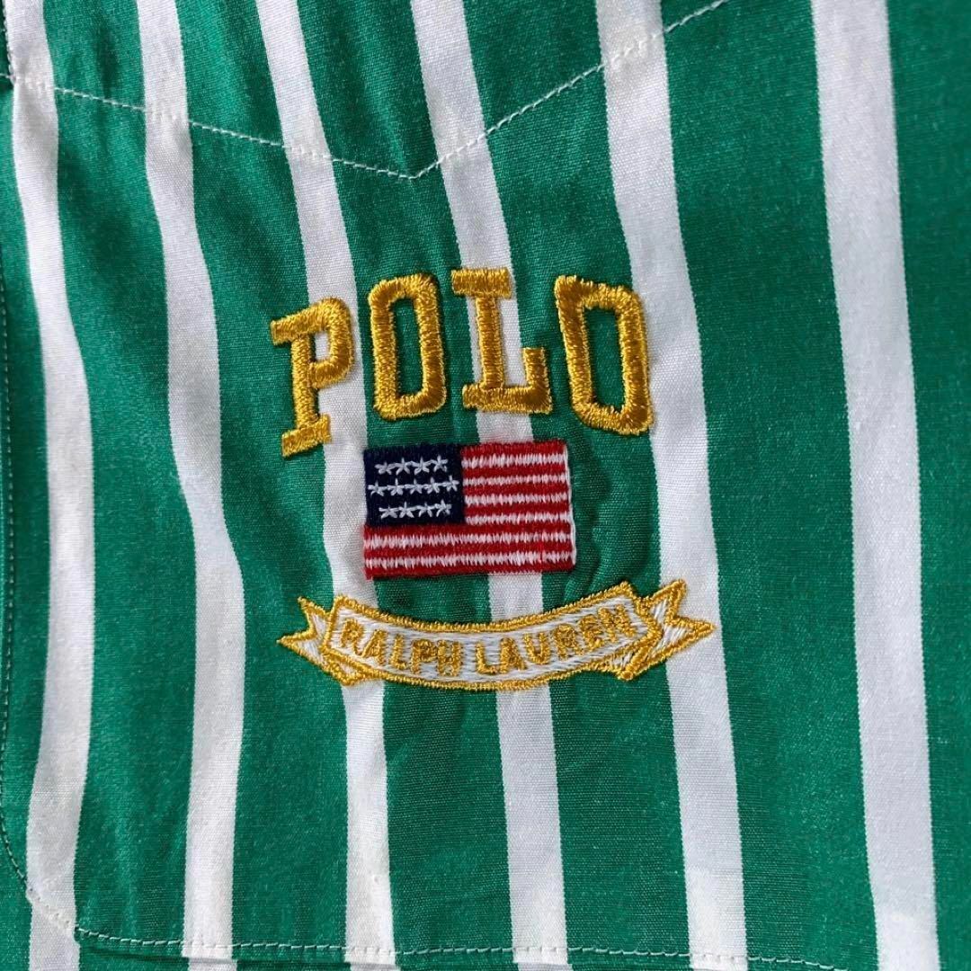 POLO RALPH LAUREN(ポロラルフローレン)のポロスポーツ ラルフローレン ロンドンストライプ BDシャツ 長袖 L 緑 刺繍 メンズのトップス(シャツ)の商品写真