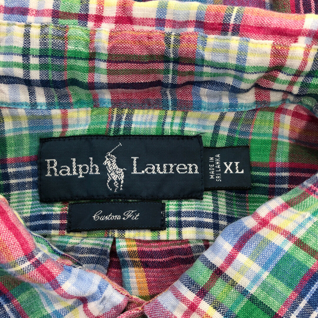 SALE///// 90年代 RALPH LAUREN ラルフローレン リネン チェック 長袖シャツ カジュアル マルチカラー (レディース XL) 中古 古着 P5018 レディースのトップス(シャツ/ブラウス(長袖/七分))の商品写真