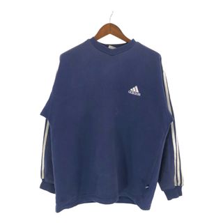 アディダス(adidas)のSALE///// 90年代 adidas アディダス Vネック サイドライン ワンポイントロゴ スウェット スポーツ ブルー (メンズ L) 中古 古着 P5014(スウェット)