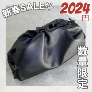 新春SALE‼️ガマグチ ギャザー ショルダーバッグ 黒 斜めがけ 新品 綺麗(ショルダーバッグ)