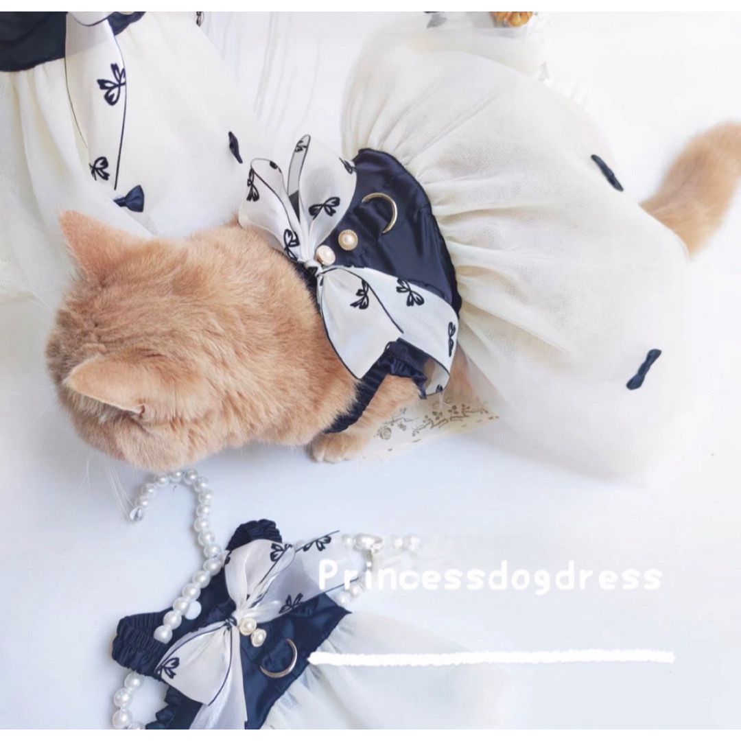 ふんわりスカート可愛いDカン付お洋服　犬服　猫服ペット用品　お散歩のご紹介です  ハンドメイドのペット(ペット服/アクセサリー)の商品写真