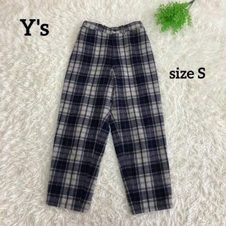 ワイズ(Y's)のY's  ワイズ　ウールクロップドパンツ　チェック柄　サンプル品　S(クロップドパンツ)