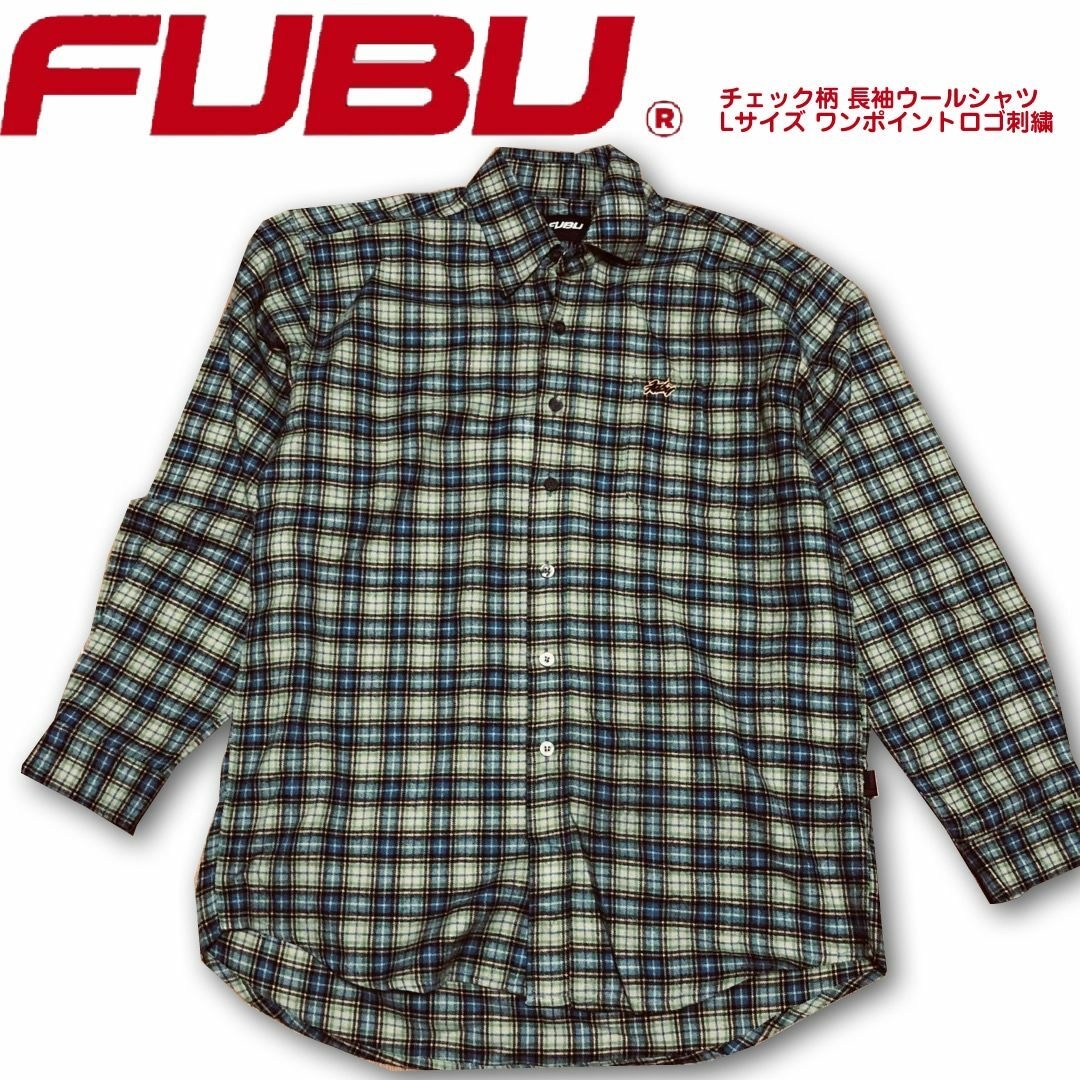 FUBU(フブ)のFUBU  フブ チェック柄 長袖ウールシャツ Lサイズ ワンポイントロゴ刺繍 メンズのトップス(シャツ)の商品写真