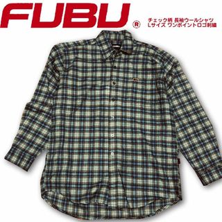 フブ(FUBU)のFUBU  フブ チェック柄 長袖ウールシャツ Lサイズ ワンポイントロゴ刺繍(シャツ)