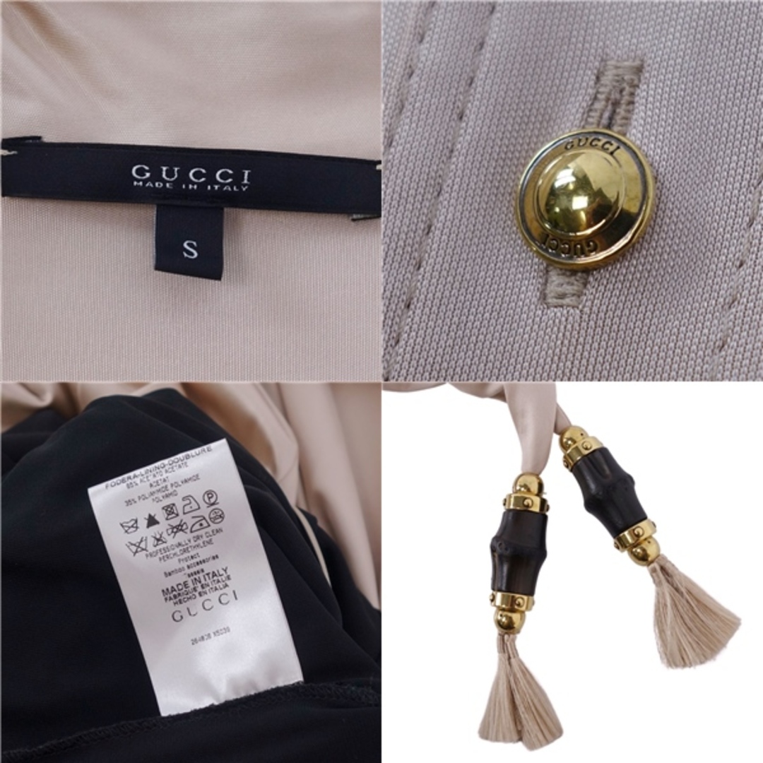 Gucci(グッチ)の美品 グッチ GUCCI ワンピース ドレス ロングスリーブ 長袖 無地 タッセル トップス レディース S ベージュ/ブラック レディースのワンピース(ひざ丈ワンピース)の商品写真