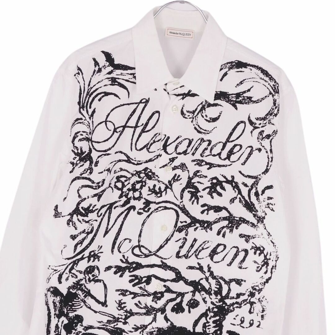 Alexander McQueen(アレキサンダーマックイーン)の美品 アレキサンダーマックイーン Alexander McQueen シャツ ロングスリーブ 長袖 ロゴ 総柄 コットン トップス メンズ 15(XS相当) ホワイト/ブラック メンズのトップス(シャツ)の商品写真