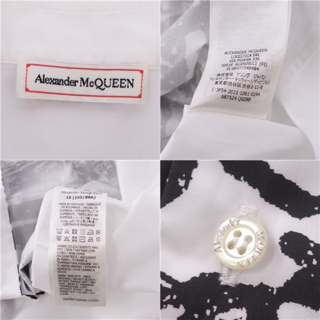 Alexander McQueen(アレキサンダーマックイーン)の美品 アレキサンダーマックイーン Alexander McQueen シャツ ロングスリーブ 長袖 ロゴ 総柄 コットン トップス メンズ 15(XS相当) ホワイト/ブラック メンズのトップス(シャツ)の商品写真