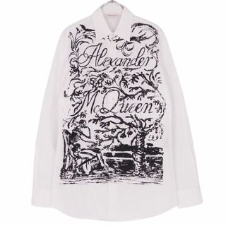 アレキサンダーマックイーン(Alexander McQueen)の美品 アレキサンダーマックイーン Alexander McQueen シャツ ロングスリーブ 長袖 ロゴ 総柄 コットン トップス メンズ 15(XS相当) ホワイト/ブラック(シャツ)