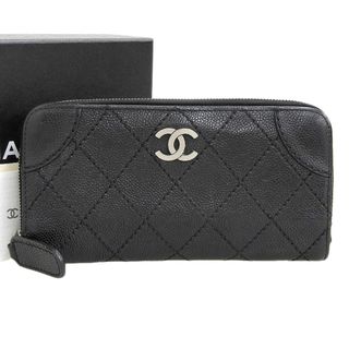 シャネル(CHANEL)の【本物保証】 箱付 シャネル CHANEL ココマーク ロゴ ラウンドファスナー長財布 レザー ブラック 黒 シール付(10番台)(財布)