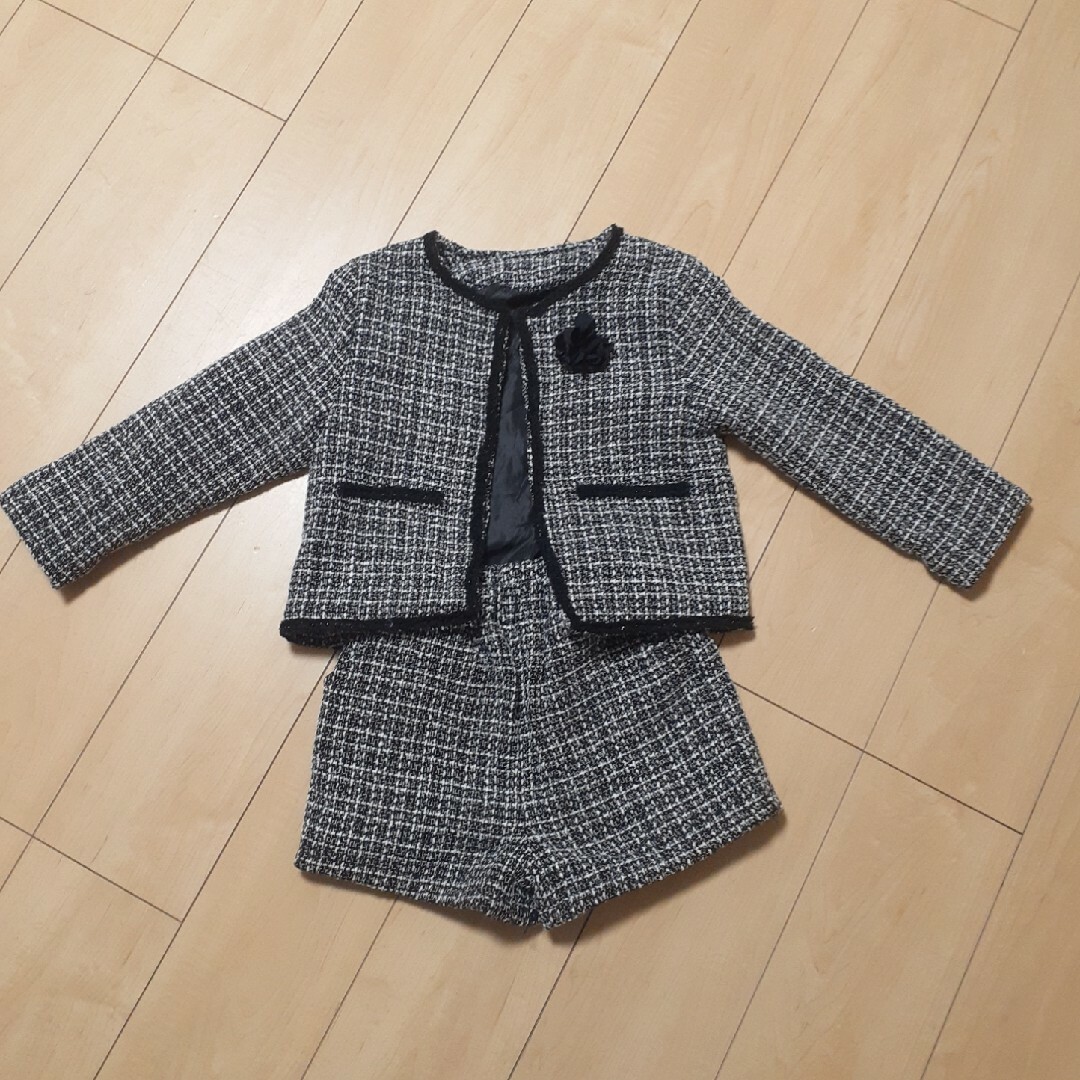 フォーマル　ツイード調　ノーカラー　セットアップ キッズ/ベビー/マタニティのキッズ服女の子用(90cm~)(ドレス/フォーマル)の商品写真