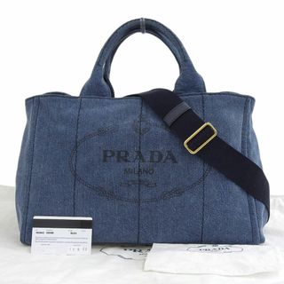 プラダ(PRADA)の【本物保証】 布袋・保付 プラダ PRADA カナパトート ロゴ 2WAYバッグ トートバッグ ハンドバッグ デニム ブルー 1BG642(トートバッグ)