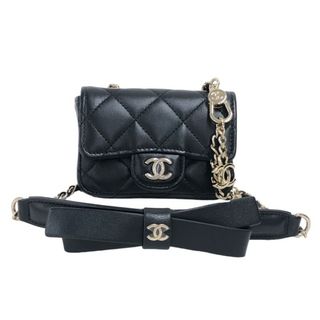 シャネル(CHANEL)の　シャネル CHANEL マトラッセ ベルトバッグ リボンチェーン AP2427 31番台 ブラック ゴールド金具 ラムスキン レディース ショルダーバッグ(ショルダーバッグ)