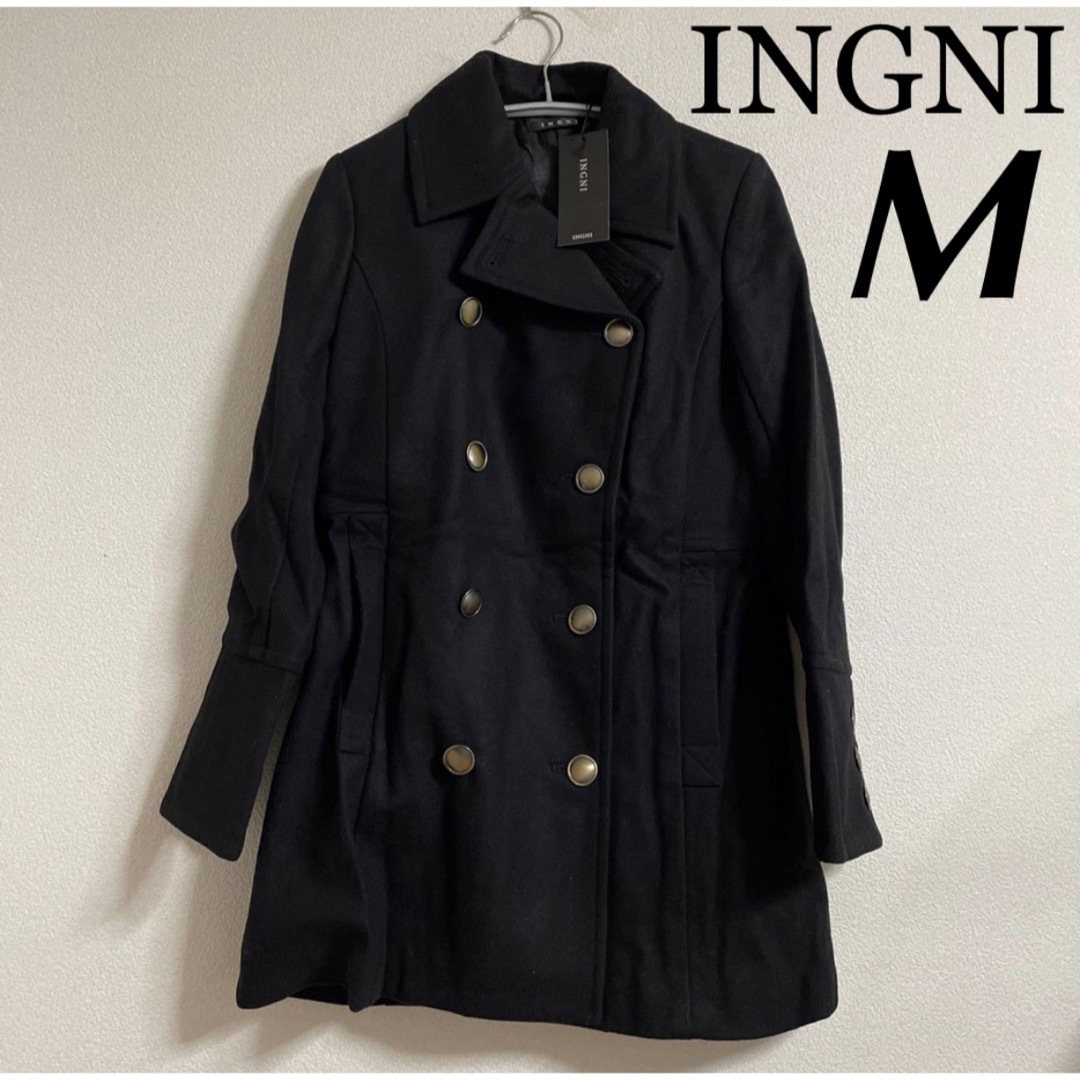 INGNI(イング)の新品 10290円 INGNI ダブルコート M ブラック 黒 タグ付き 未使用 レディースのジャケット/アウター(ピーコート)の商品写真