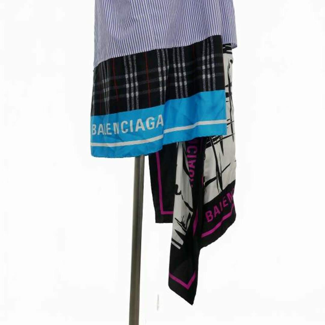 Balenciaga(バレンシアガ)のバレンシアガ 19SS スカーフ ドッキングシャツ ストライプ 半袖 34 青 レディースのトップス(シャツ/ブラウス(長袖/七分))の商品写真