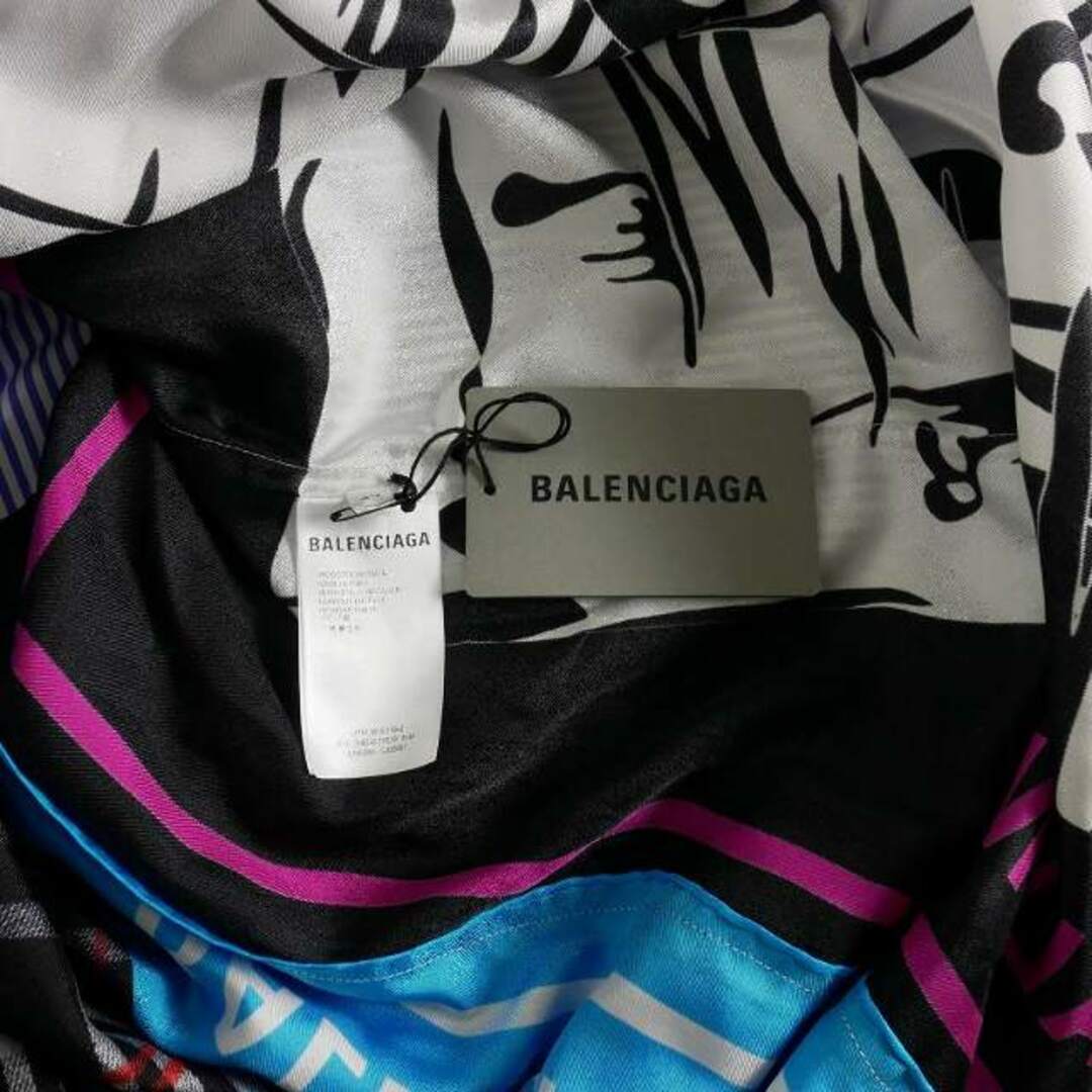 Balenciaga(バレンシアガ)のバレンシアガ 19SS スカーフ ドッキングシャツ ストライプ 半袖 34 青 レディースのトップス(シャツ/ブラウス(長袖/七分))の商品写真